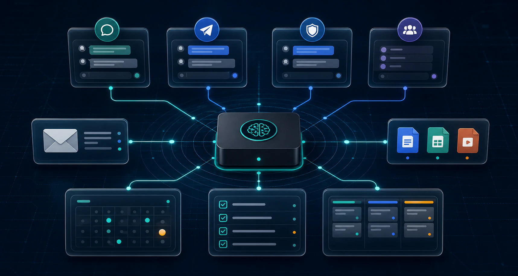 Local AI agent connected to communication, document, calendar, and task workflows